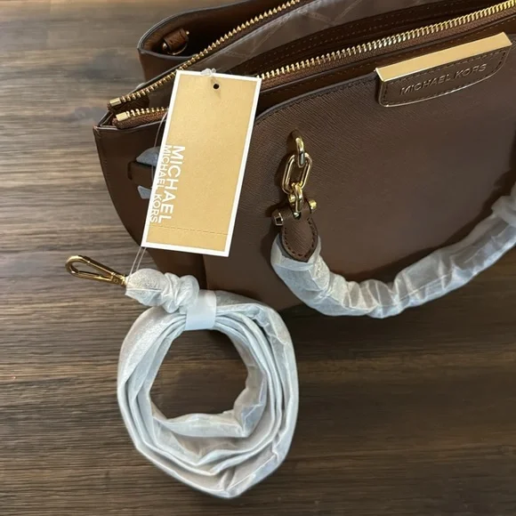 Michael Kors Rochelle Cognac Brown Large Saffiano Leather Bag NWT - Picture 7 of 16